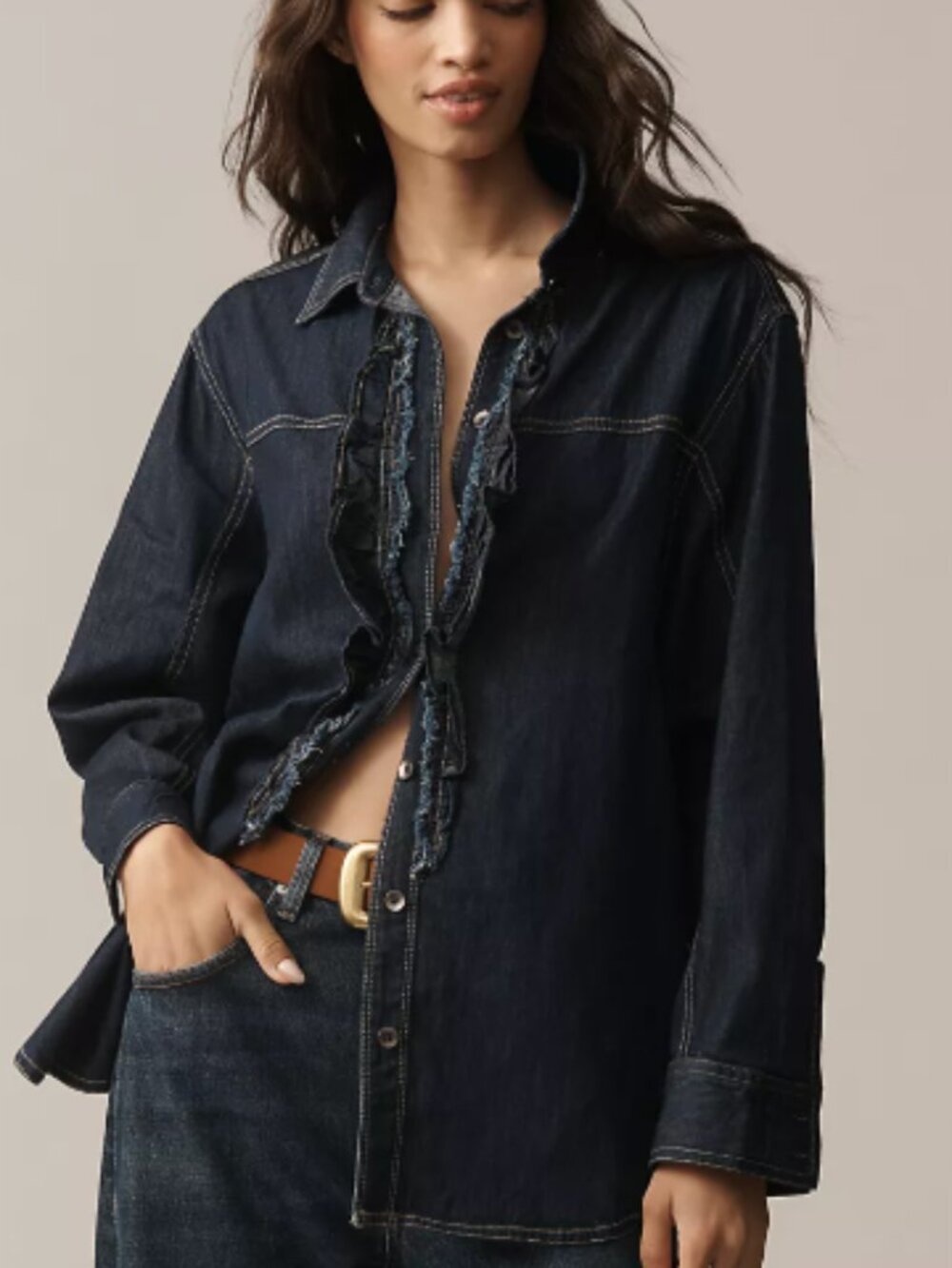 Pilcro Denim Ruffle Buttondown Tunic